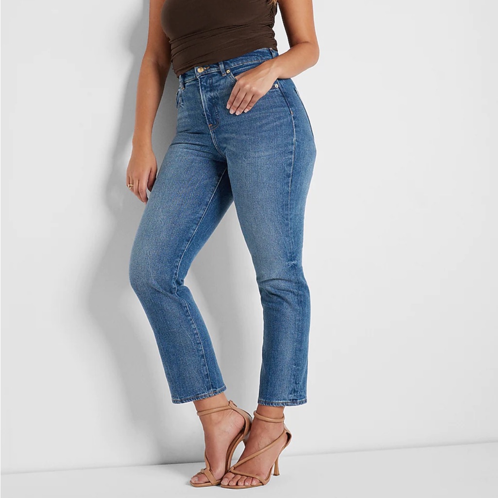High Waisted Medium Wash Straight Ankle Jeans
